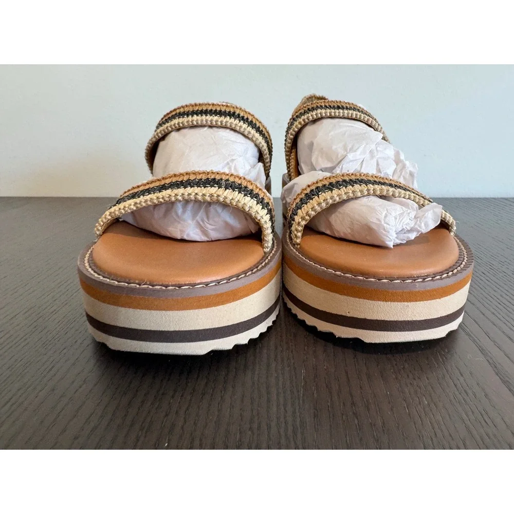 Dolce Vita Yankee Platform Sandals Women Size 11 Tan Black Woven Raffia Straps